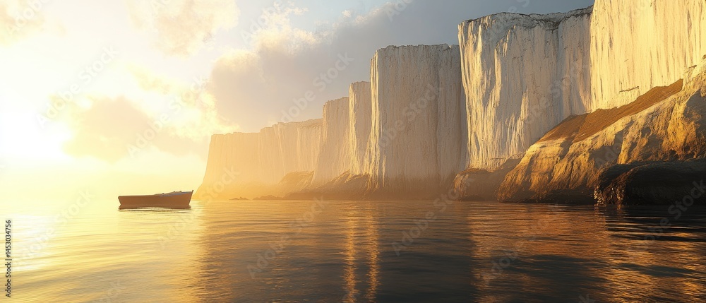 Sunrise over majestic coastal cliffs.
