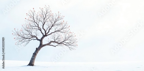 A single isolated branch of a tree in winter, showcasing bare twigs and branches against a snowy white background, branches, foliagefocus, nature photo