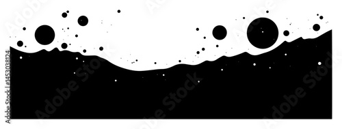 abstract liquid splash with bubbles vector illustration in black and white