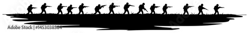 row of soldiers marching with rifles silhouette