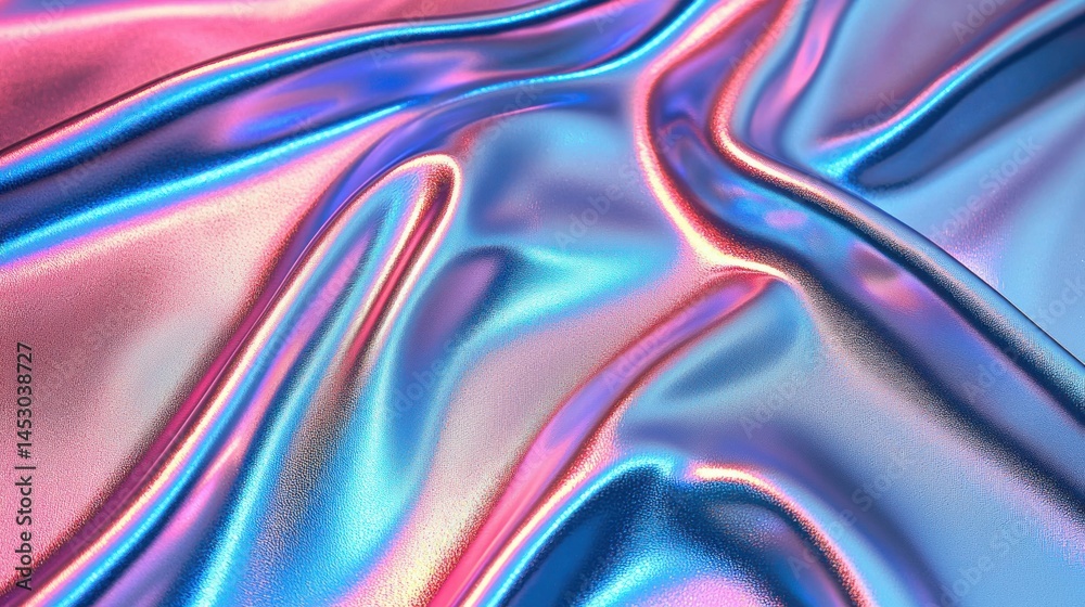 Obraz premium Iridescent fabric, blue, pink, folds, and light reflecting