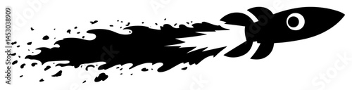 rocket with flame trail and grunge effect silhouette