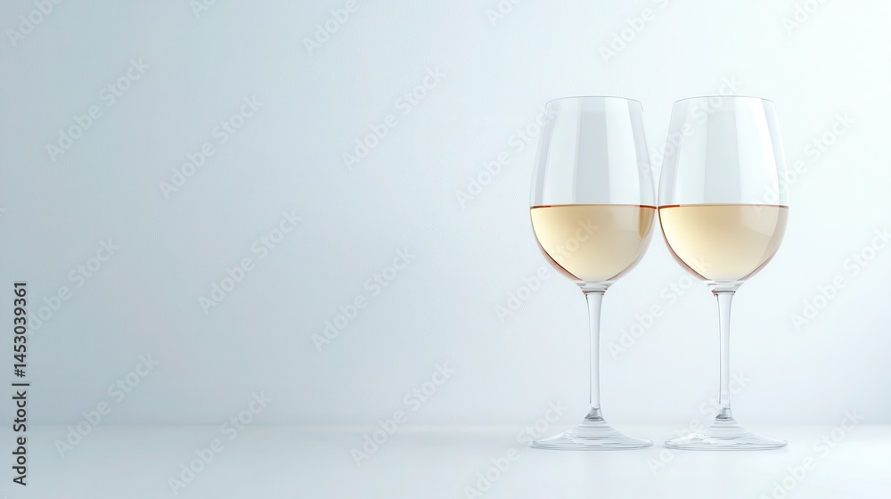 Two impeccably clear glasses of white wine are elegantly posed on a sleek backdrop, epitomizing sophistication and a taste of finer things in life. Two impeccably clear glasses of white wine are elegantly posed on a sleek backdrop, epitomizing sophistication and a taste of finer things in life.