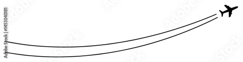 airplane with curved contrail silhouette vector engraving shape