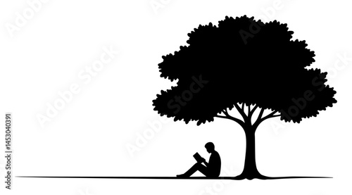 person reading under tree silhouette vector black