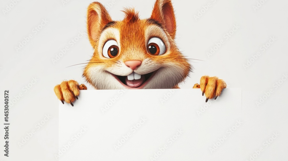 Obraz premium Animated squirrel holding blank sign (1)