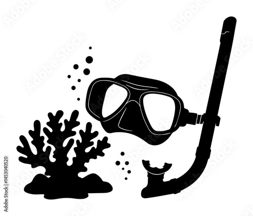 snorkel mask and coral silhouette