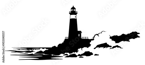 lighthouse on rocky coast silhouette