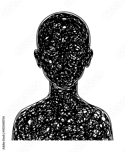 human silhouette filled with tangled scribbles symbolizing inner chaos