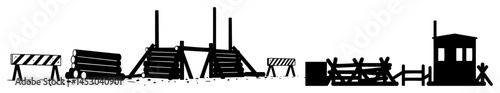 various military barricades and checkpoints in silhouette collection