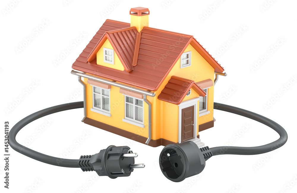Power outage in home, concept. Electric Plug and Socket disconnection. 3D rendering isolated on transparent background