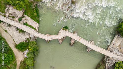 Antalya Aspendos Historical Bridge photo from above with drone