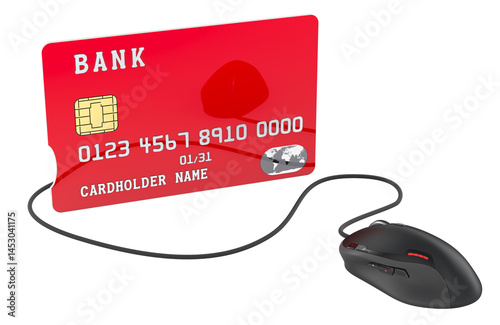 Obraz na płótnie Credit Card with Computer Mouse. Online shopping and banking, concept. 3D rendering isolated on transparent background w salonie