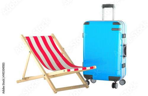 Obraz na płótnie Deckchair with Suitcase, 3D rendering isolated on transparent background w salonie