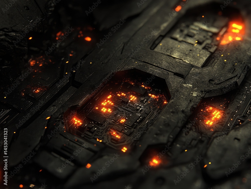 Close-up view of a futuristic, technological surface.