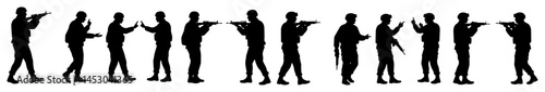 armed soldiers aiming weapons in various standing positions silhouette