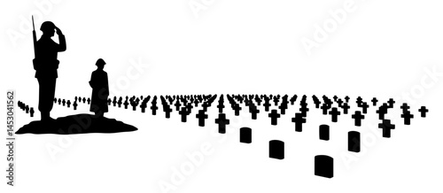 soldiers saluting at military cemetery silhouette