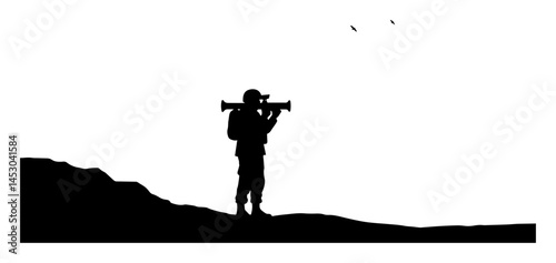 soldier with rocket launcher silhouette on hill