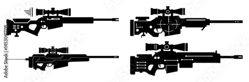 sniper rifles silhouette collection vector engraving