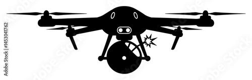 attack drone carrying explosive device silhouette vector engraving