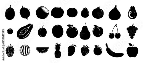 fruit icons collection in silhouette style vector
