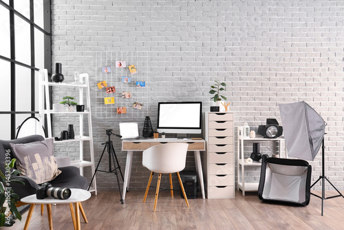 Interior of office with pho...