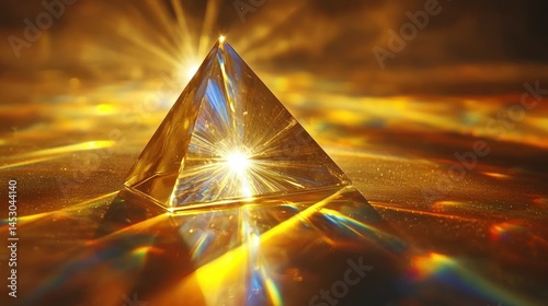 Luminous crystal pyramid, warm hues, glowing light