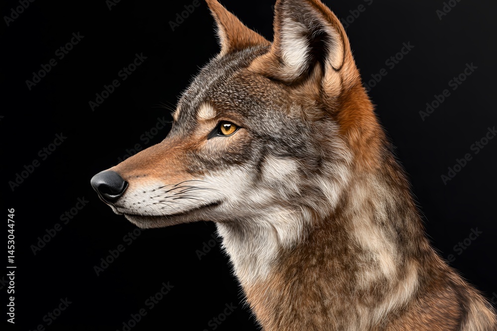 Fototapeta premium Majestic Coyote Profile Portrait Against Black Background