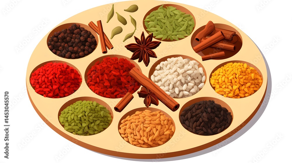 Vibrant Spices Round Illustration with Flat Design Elements for Culinary Concepts Vibrant Spices Round Illustration with Flat Design Elements for Culinary Concepts
