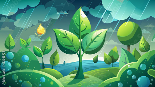 Young leaves shimmer through the haze,
Bathed in drops from cloudy days.
A promise made in shades of green,
Of earth reborn, alive, and clean.