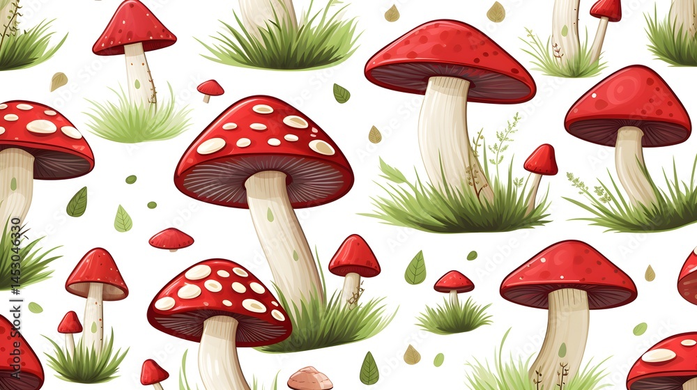 Professional Vector Mushroom Forest Seamless Pattern on White Background Professional Vector Mushroom Forest Seamless Pattern on White Background