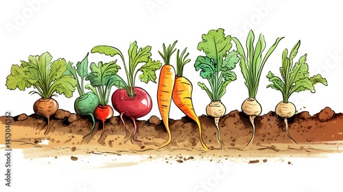 Organic Vegetable Garden Growth Sketch Illustration for Gardening Enthusiasts