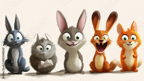 Cartoon animals, playful and expressive