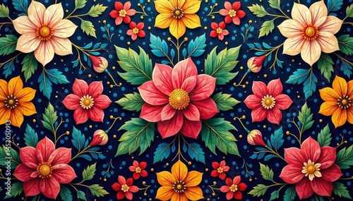 Intricate floral textile design, repeating motif , digital, fabric, art