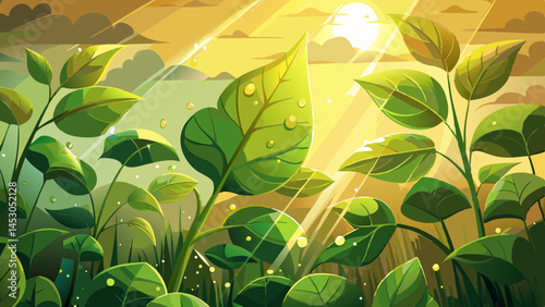 Tender leaves in moist sunlight,
Nature waking, pure and bright.
In every drop, a world anew,
Fresh beginnings soaked in dew.