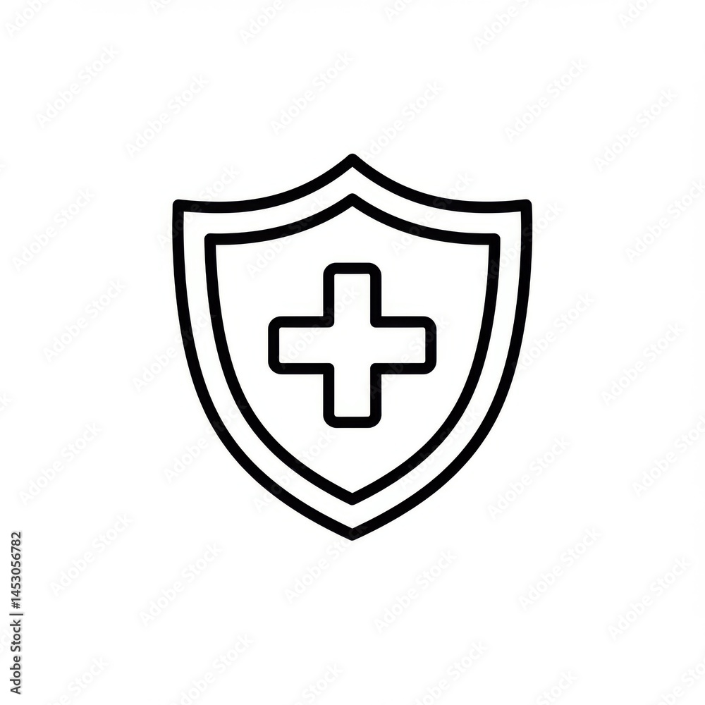 Obraz premium Shield with plus sign icon outline on white background