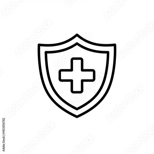 Free Download Shield with plus sign icon outline on white background - GFXLoad