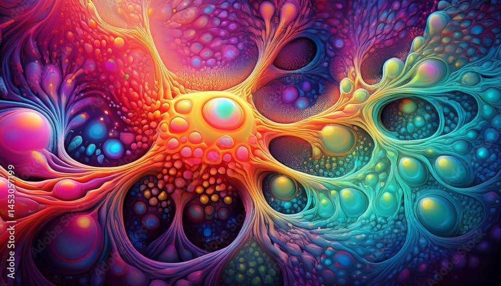 abstract colorful fractal art depicting a vibrant bubbly organic structure resembling a psychedelic cell or organism abstract colorful fractal art depicting a vibrant bubbly organic structure resembling a psychedelic cell or organism