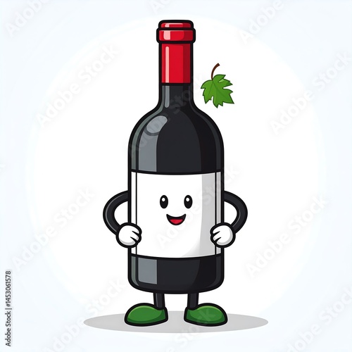 Funny Wine Bottle Mascot with Smiling Face, Arms, and Legs – Cartoon Beverage Character on Isolated Background