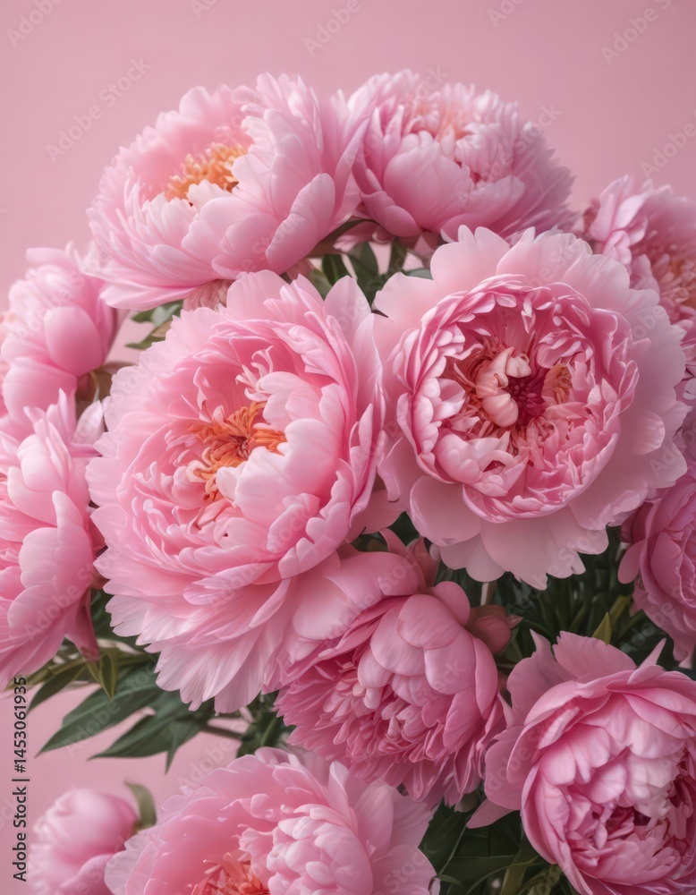 Tightly packed pink peonies, velvety petals, light pink backdrop , pink, full, macro Tightly packed pink peonies, velvety petals, light pink backdrop , pink, full, macro