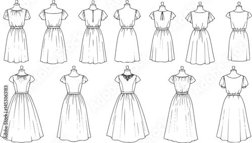 set of dummy dress hand drawing illustration vector. flat vector silhouette
