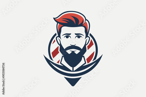 Stylish Barber Shop Logo Design with Bearded Man and Red Hair