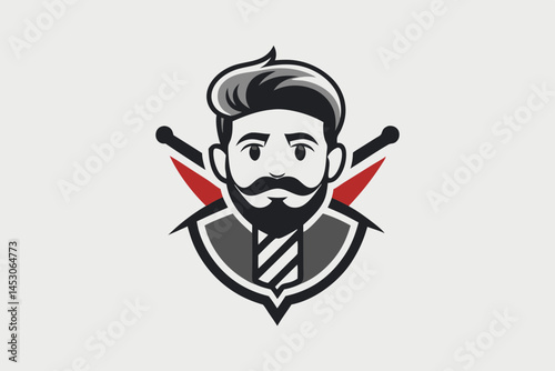 Stylish Barber Shop Logo Design with Bearded Man and Scissors