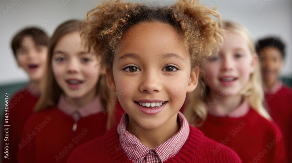 Fototapeta premium A group of choir school children harmoniously singing together, embodying joy and the spirit of music.