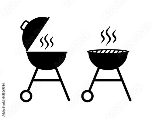 Grill bbq icon vector pictogram fire symbol. Grill barbecue roaster party smoke cook logo icon