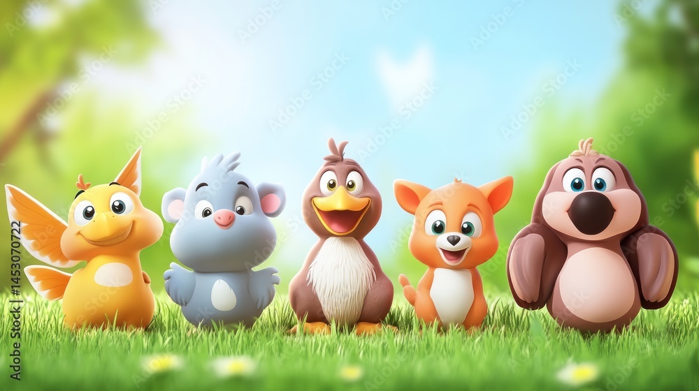 Cute cartoon animals in a field (2) Cute cartoon animals in a field (2)