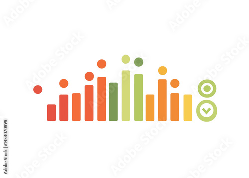 On a white background, a colorful volume adjustment icon is offered in a flat style, suitable for incorporation into website designs, logos, apps, and user interface designs