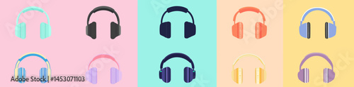 Multiple icons exist for headphones, including a headphones icon, Headphones earphones flat icon, and Headphone Isolated Flat Web Mobile Icon, as well as a modern headphone icon, headset silhouette,