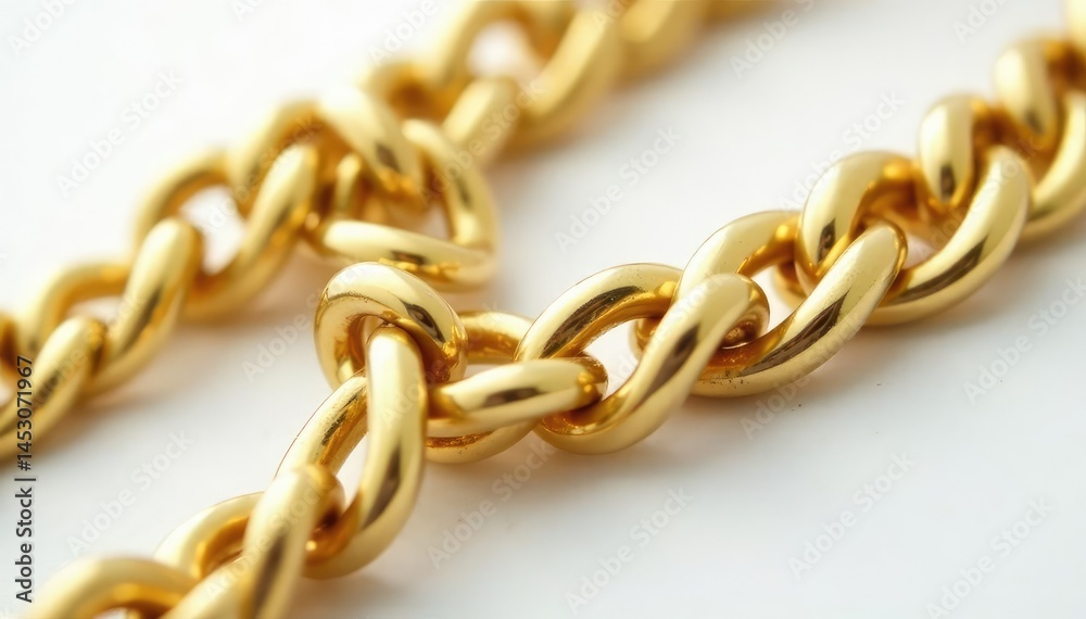 Fototapeta premium Close-up of a gold hip hop chain on white background, object, still life, shiny