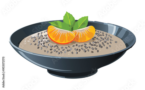 chia seed yogurt with orange fruit - vector illustration